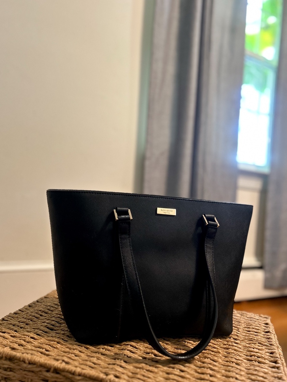 kate spade Black Saffiano Leather Tote with Gold Plate